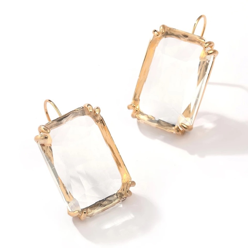 New Crystal Clear Big Square Earrings Drop Dangle - Picture 12 of 12